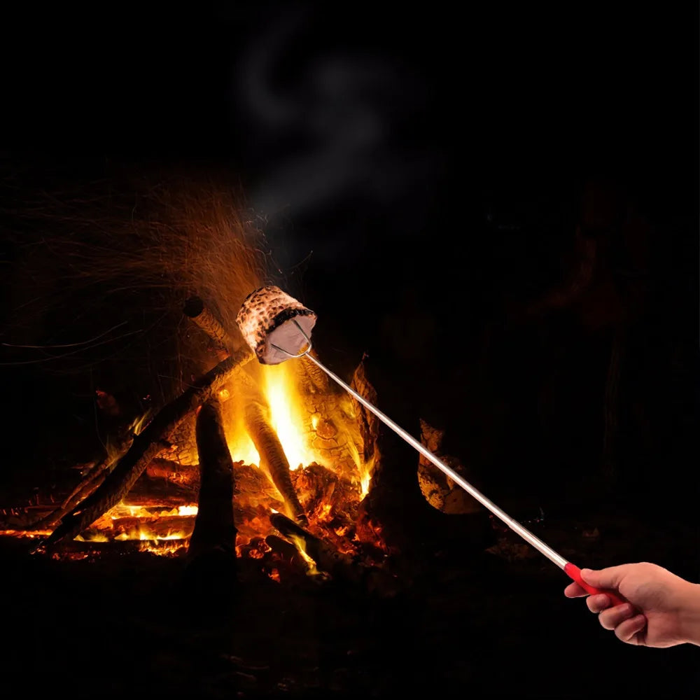 1pc Marshmallow Roasting Sticks Telescopic Smores Skewers Hot Dog Extending Stainless Steel Fork Extra Long 59" for Fire