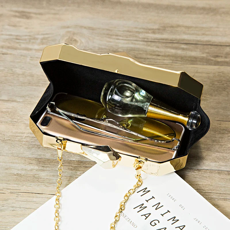 Gold Acrylic Box Geometric Evening Bag Clutch Bags Elegant Chain Women Handbag For Party Shoulder Bag For Wedding/Dating/Party