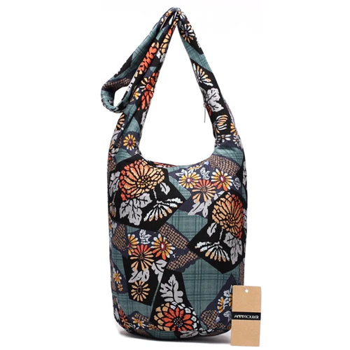 Annmouler New Fashion Women Shoulder Bag Cotton Fabric Sling Shoulder Bag Floral Print Large Capacity Crossbody Messenger Bag