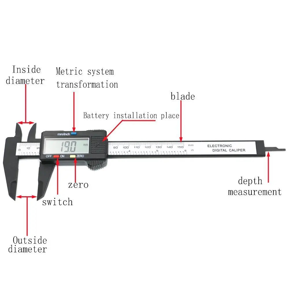 ESPLB 150mm Plastic Vernier Caliper 6 inch  LCD Screen Electronic Digital Caliper Carbon Fiber Millimeter Conversion Calipers