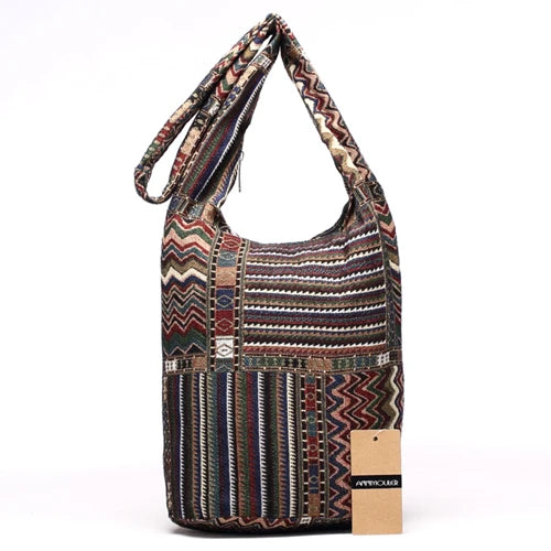 Annmouler New Fashion Women Shoulder Bag Cotton Fabric Sling Shoulder Bag Floral Print Large Capacity Crossbody Messenger Bag