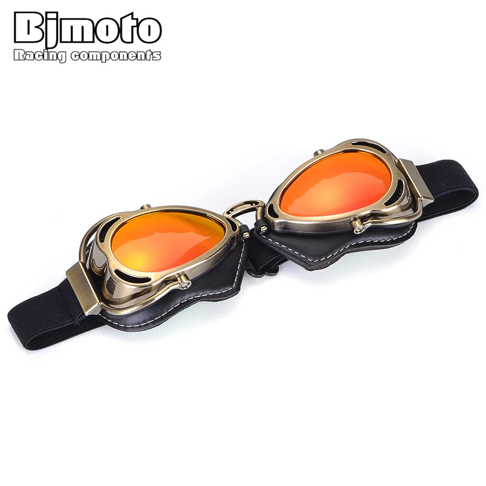 BJMOTO Motorcycle Helmet Steampunk Glasses Flying Goggles Vintage Pilot Biker Eyewear Goggle