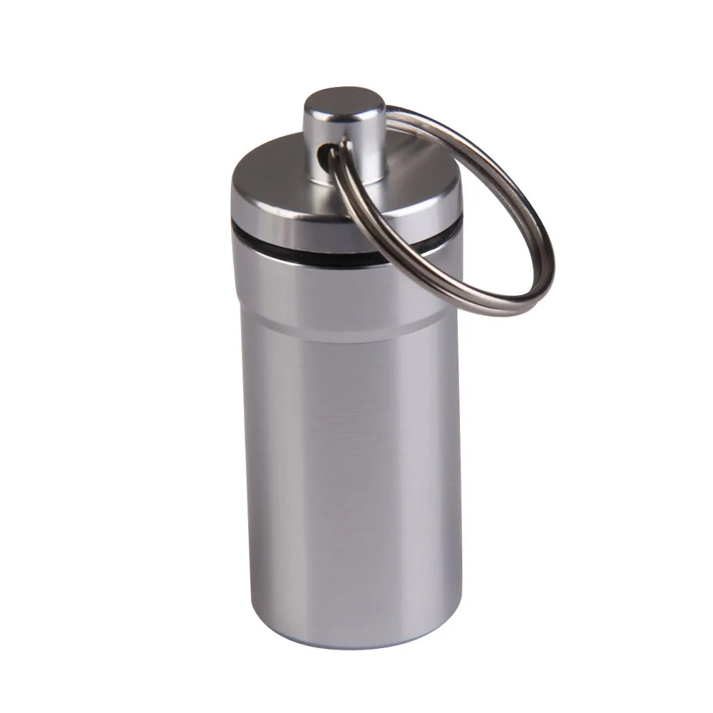 Portable Aluminum Alloy Waterproof Pill Medicine Storage Case Holder Container Capsule First Aid Key Ring Keychain Outdoor Tool