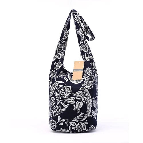 Annmouler New Fashion Women Shoulder Bag Cotton Fabric Sling Shoulder Bag Floral Print Large Capacity Crossbody Messenger Bag