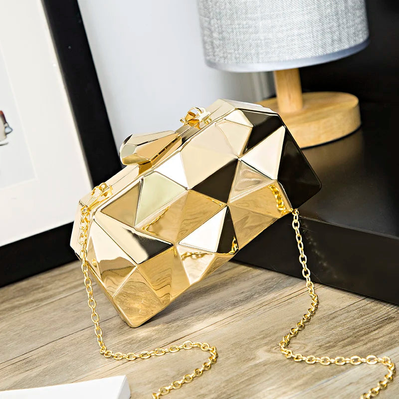 Gold Acrylic Box Geometric Evening Bag Clutch Bags Elegant Chain Women Handbag For Party Shoulder Bag For Wedding/Dating/Party
