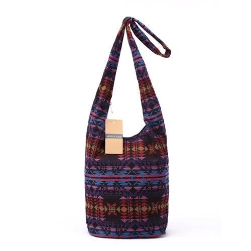 Annmouler New Fashion Women Shoulder Bag Cotton Fabric Sling Shoulder Bag Floral Print Large Capacity Crossbody Messenger Bag