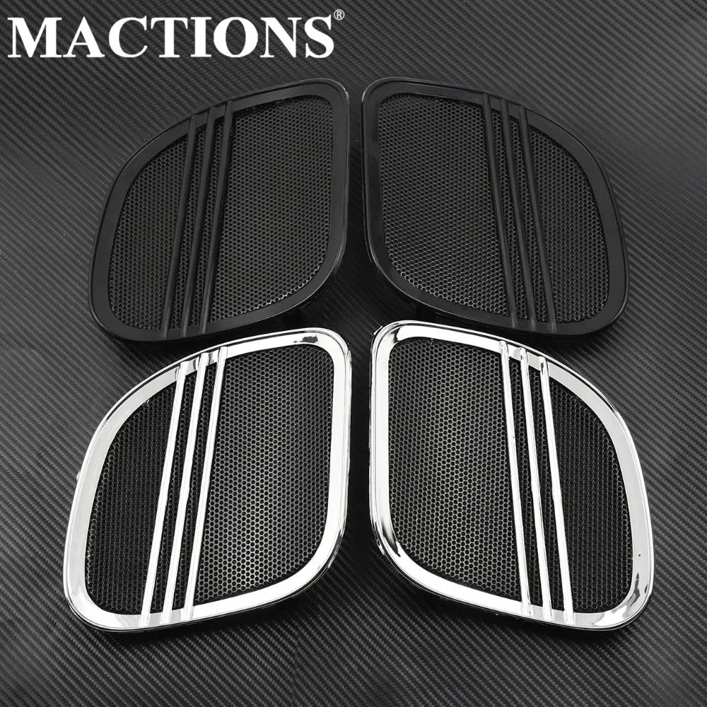 Motorcycle Black Chrome Tri-Line Speaker Grills Cover Trim Mesh For Harley Touring Road Glide FLTRX 2015-2025