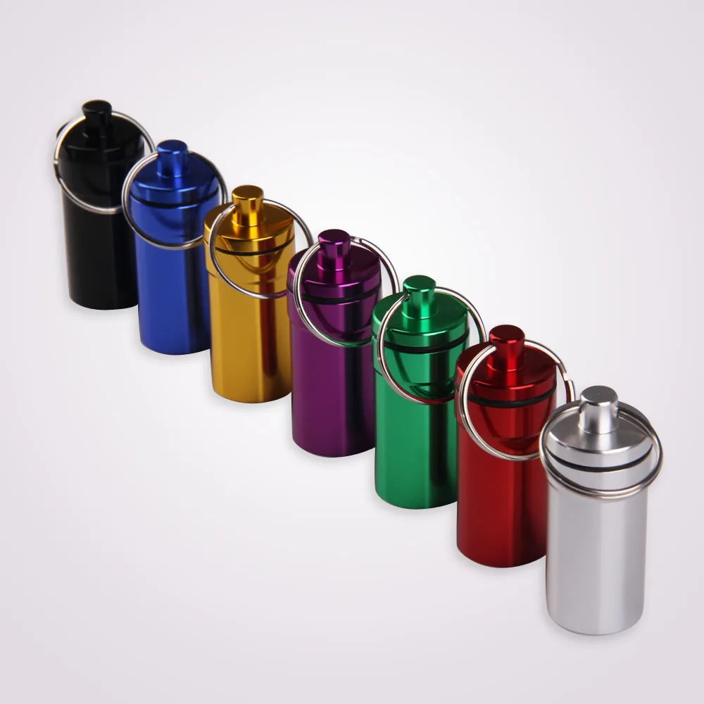 Portable Aluminum Alloy Waterproof Pill Medicine Storage Case Holder Container Capsule First Aid Key Ring Keychain Outdoor Tool