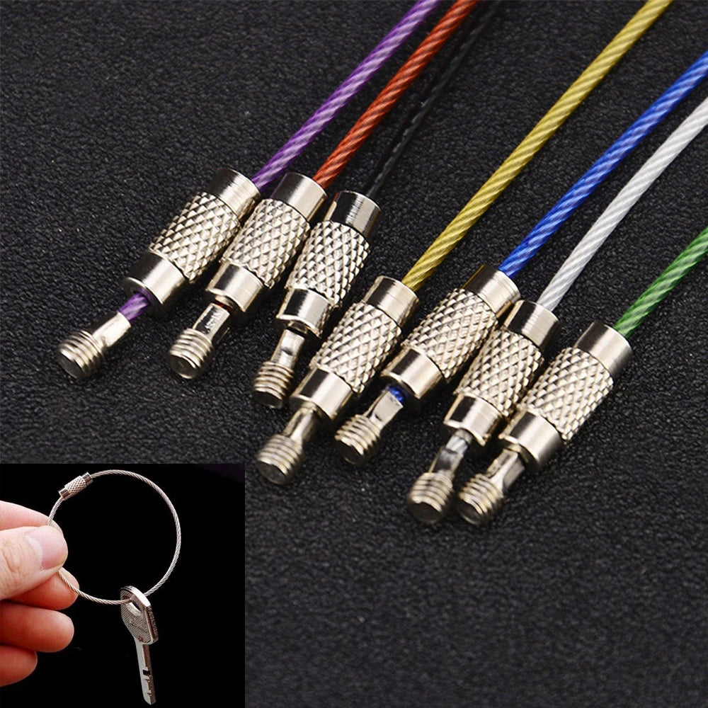 5Pcs Colorful EDC Stainless Steel Carabiner Keychain Key Holder Wire Keyrings Cable Rope Screw Locking Key Chain Outdoor Tools