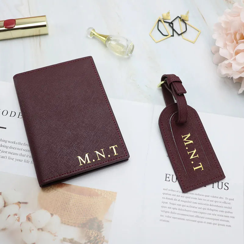 Customizable Name Passport Cover Luggage Tags Set Passport Holder Travel Suitcase Tag Lightweight Travel Accessories Boarding