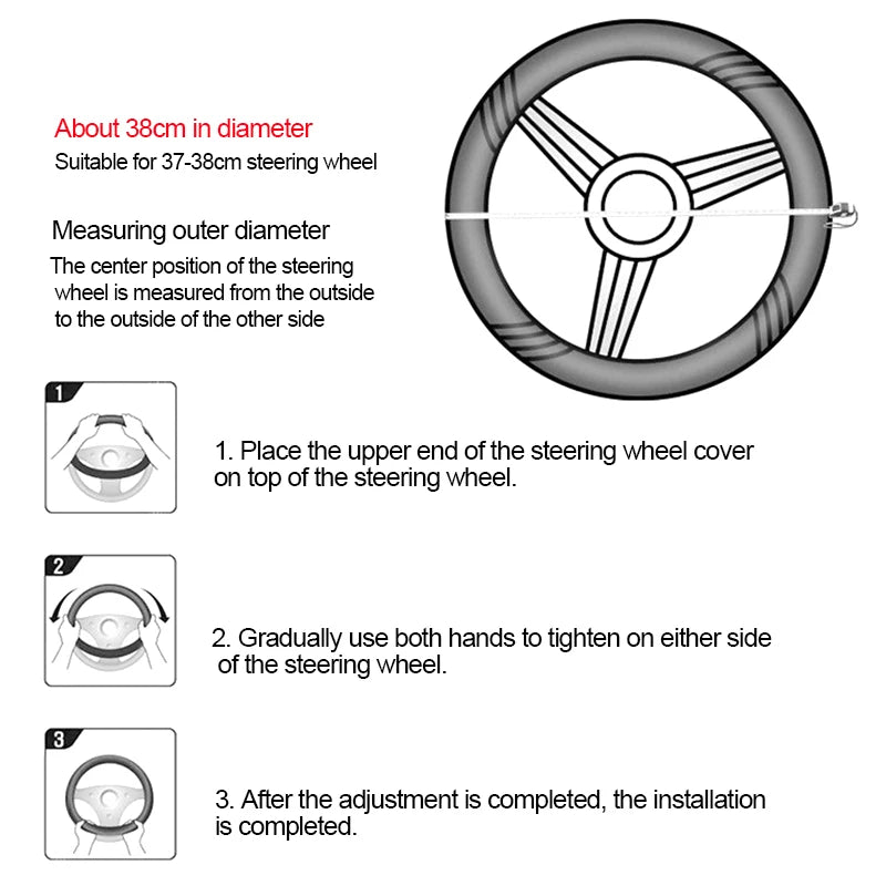 SEAMETAL Leather Car Steering-wheel Cover 38CM Car Sport Style Auto Steer Wheel Covers Anti-Slip Anti Scratch Steering Cover
