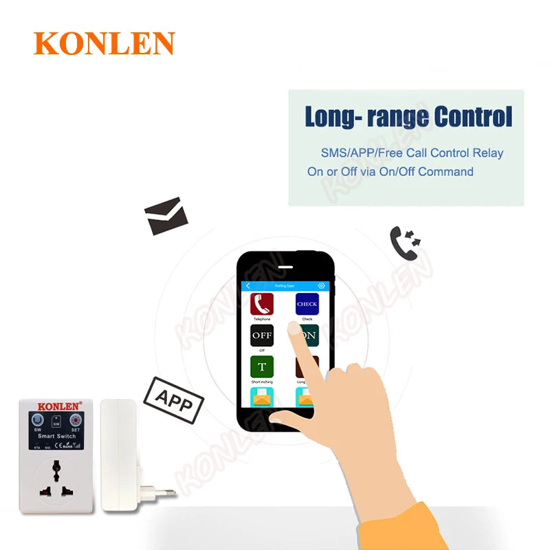 KONLEN 10A GSM Power Socket Outlet Relay Switch Remote Home Control SMS Phone Call APP Smart EU UK Plug