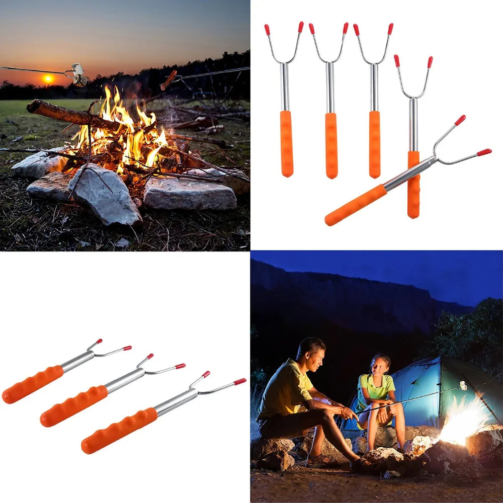 1pc Marshmallow Roasting Sticks Telescopic Smores Skewers Hot Dog Extending Stainless Steel Fork Extra Long 59" for Fire