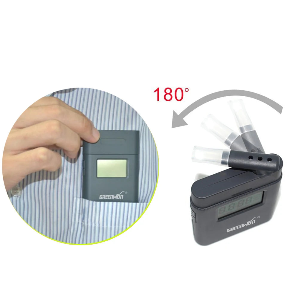 GREENWON LCD Display Mini Digital Breath Alcohol Tester Driving Breathalyzer BAC Analyzer with 5 Mouthpieces