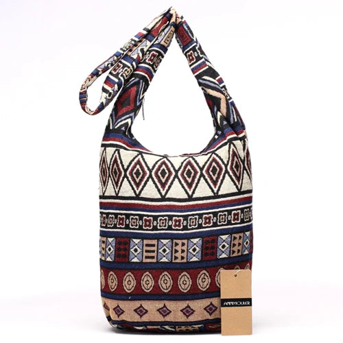 Annmouler New Fashion Women Shoulder Bag Cotton Fabric Sling Shoulder Bag Floral Print Large Capacity Crossbody Messenger Bag