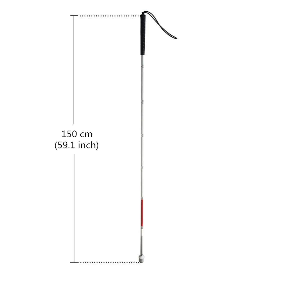 125cm, 130cm, 135cm, 140cm,145cm,150cm,155cm, Aluminum White Cane with Black Handle for the blind (folds down 7 sections)
