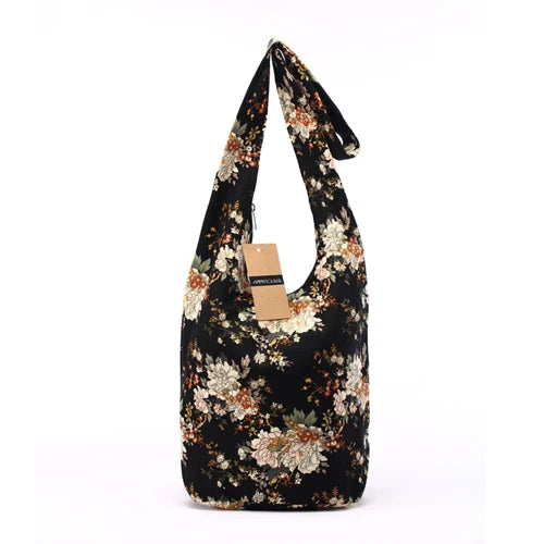 Annmouler New Fashion Women Shoulder Bag Cotton Fabric Sling Shoulder Bag Floral Print Large Capacity Crossbody Messenger Bag