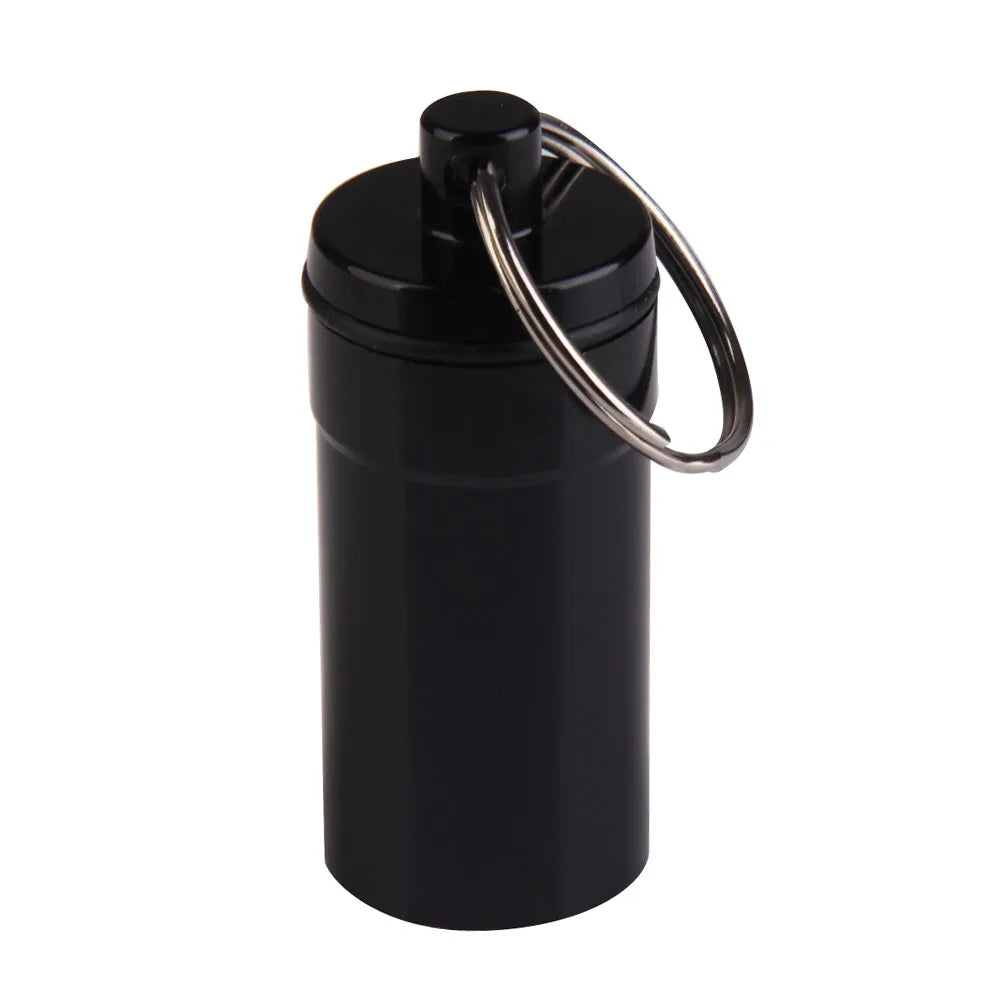 Portable Aluminum Alloy Waterproof Pill Medicine Storage Case Holder Container Capsule First Aid Key Ring Keychain Outdoor Tool