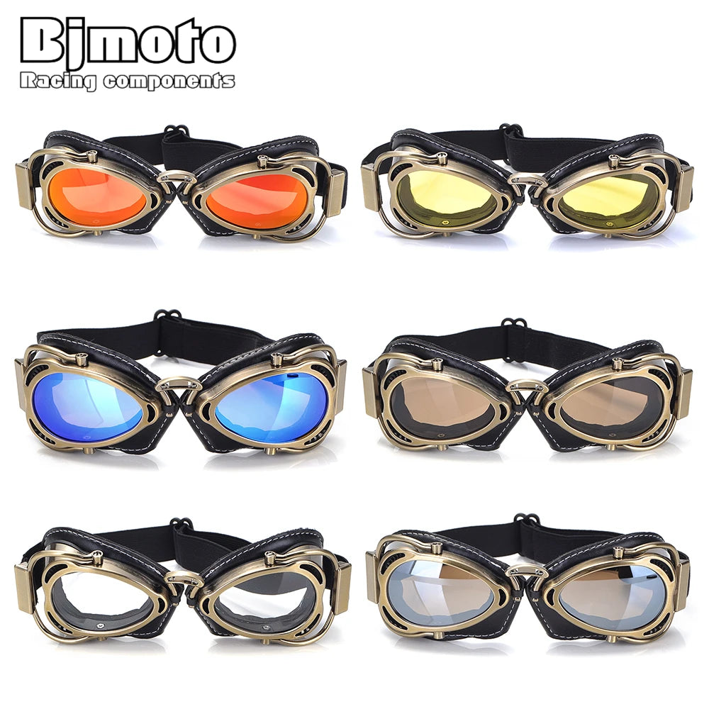 BJMOTO Motorcycle Helmet Steampunk Glasses Flying Goggles Vintage Pilot Biker Eyewear Goggle