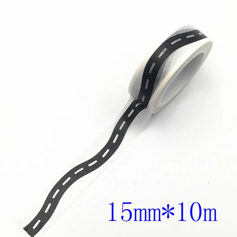 1 Roll Black White Highway Shape Stripe Washi Tape Adhesive DIY Scrapbooking Sticker Label Masking Tape for Crafts