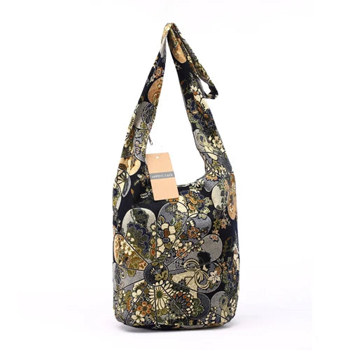 Annmouler New Fashion Women Shoulder Bag Cotton Fabric Sling Shoulder Bag Floral Print Large Capacity Crossbody Messenger Bag