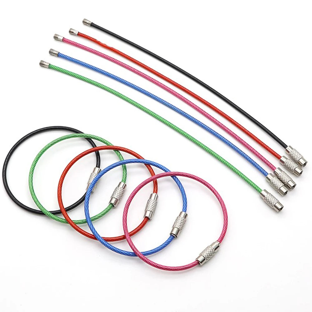 5Pcs Colorful EDC Stainless Steel Carabiner Keychain Key Holder Wire Keyrings Cable Rope Screw Locking Key Chain Outdoor Tools