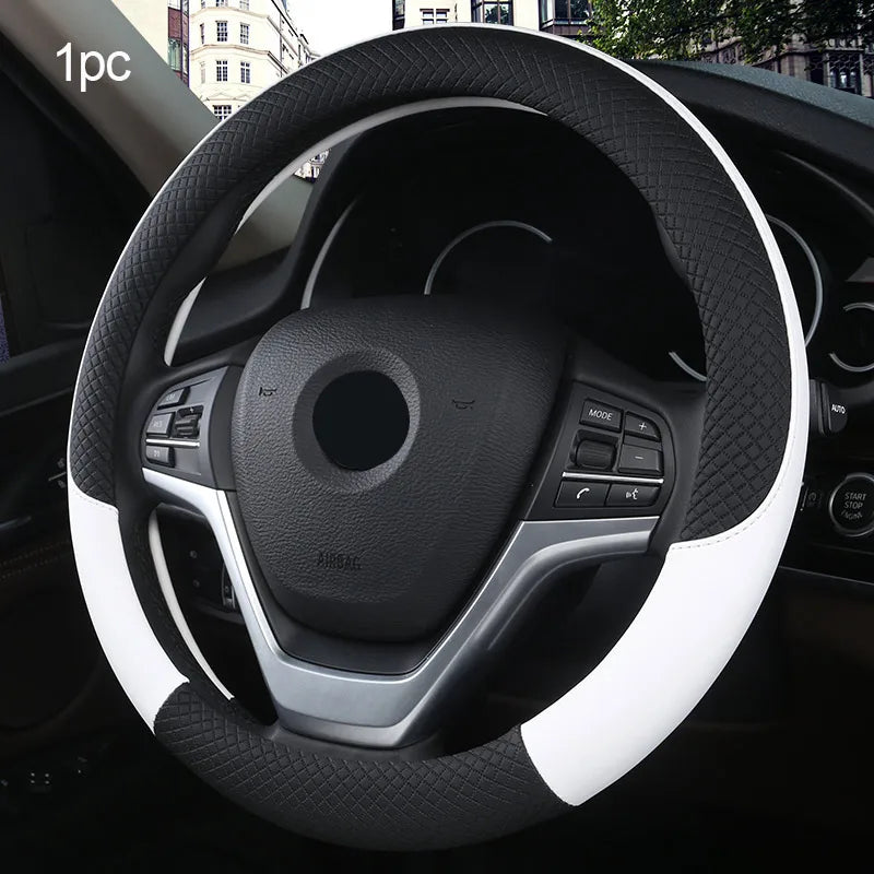 SEAMETAL Leather Car Steering-wheel Cover 38CM Car Sport Style Auto Steer Wheel Covers Anti-Slip Anti Scratch Steering Cover