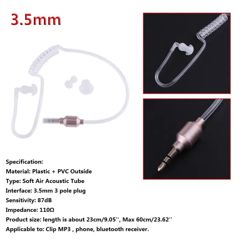 Monaural 3.5mm Soft Air Acoustic Tube In Ear Earphone Stereo Anti-radiation Earpiece Headset for Wireless Bluetooth Clip Device