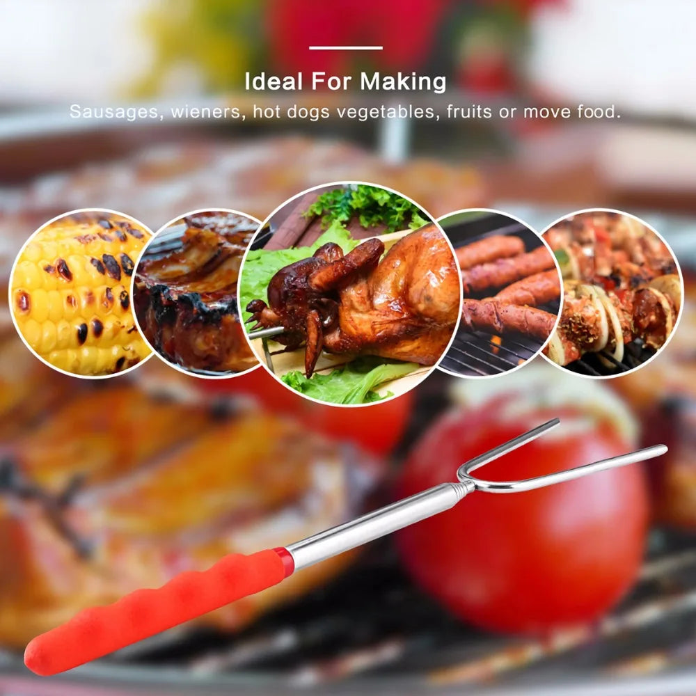 1pc Marshmallow Roasting Sticks Telescopic Smores Skewers Hot Dog Extending Stainless Steel Fork Extra Long 59" for Fire