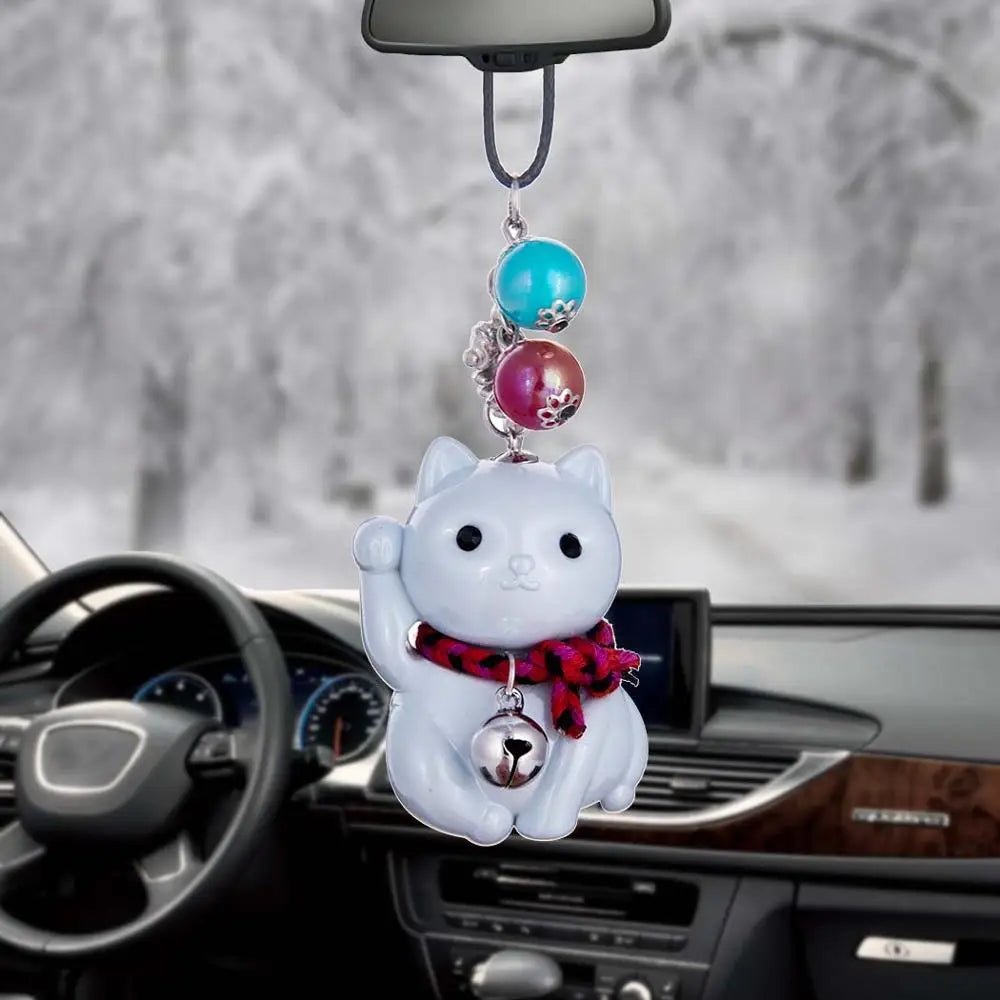 Car Pendant Acrylic luncky Fortune Cat Automobile Decoration Charm Auto Interior Rear View Mirror Hanging Ornament Gifts Styling