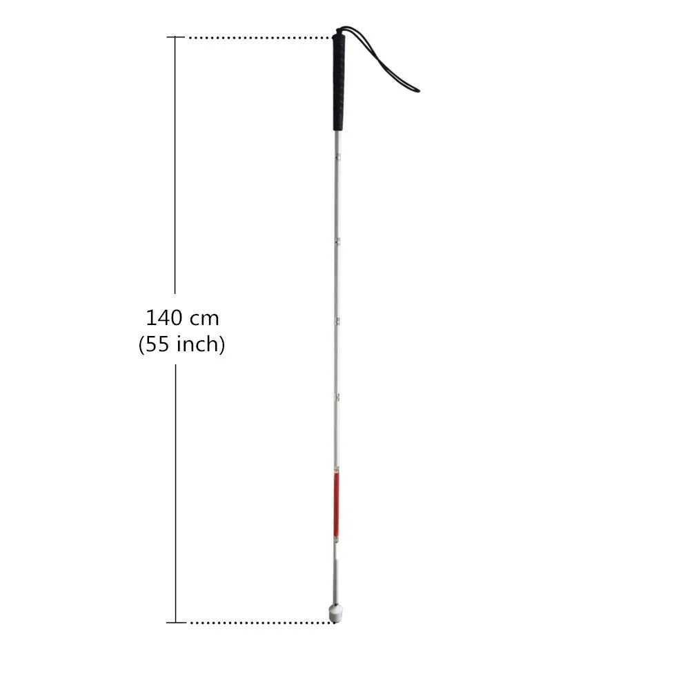 125cm, 130cm, 135cm, 140cm,145cm,150cm,155cm, Aluminum White Cane with Black Handle for the blind (folds down 7 sections)