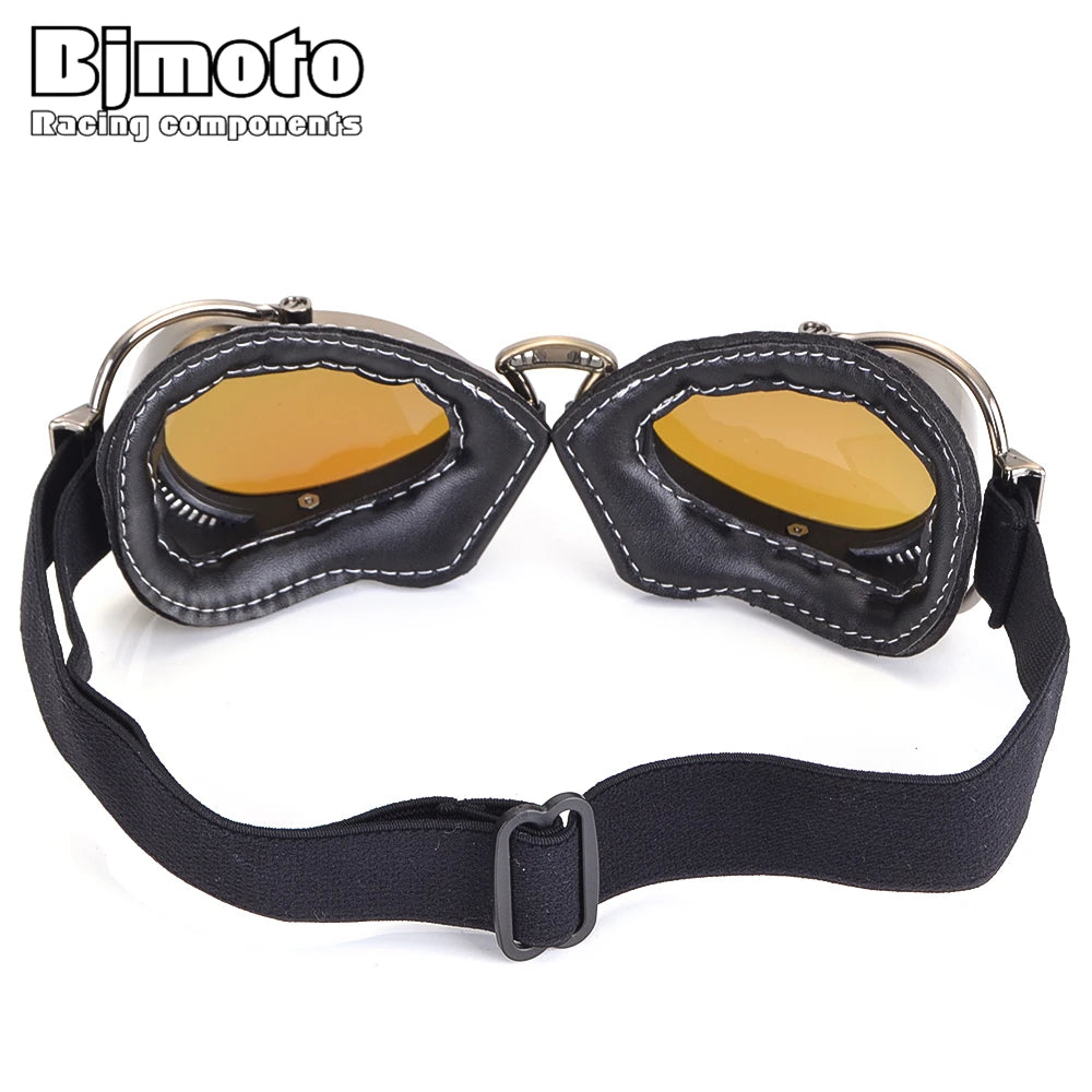 BJMOTO Motorcycle Helmet Steampunk Glasses Flying Goggles Vintage Pilot Biker Eyewear Goggle