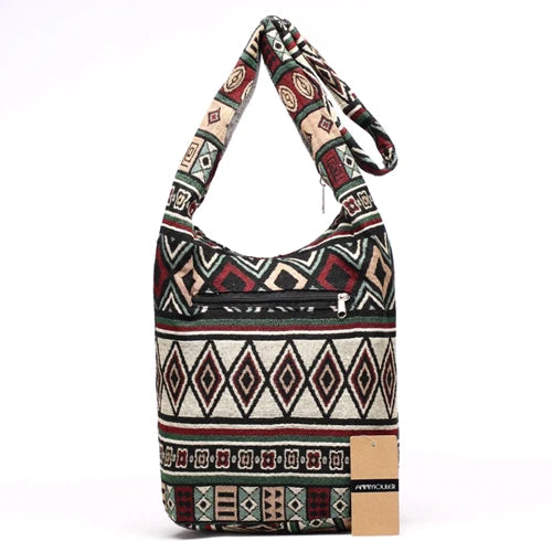 Annmouler New Fashion Women Shoulder Bag Cotton Fabric Sling Shoulder Bag Floral Print Large Capacity Crossbody Messenger Bag