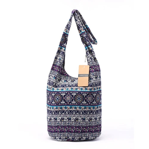 Annmouler New Fashion Women Shoulder Bag Cotton Fabric Sling Shoulder Bag Floral Print Large Capacity Crossbody Messenger Bag