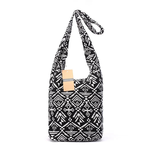 Annmouler New Fashion Women Shoulder Bag Cotton Fabric Sling Shoulder Bag Floral Print Large Capacity Crossbody Messenger Bag