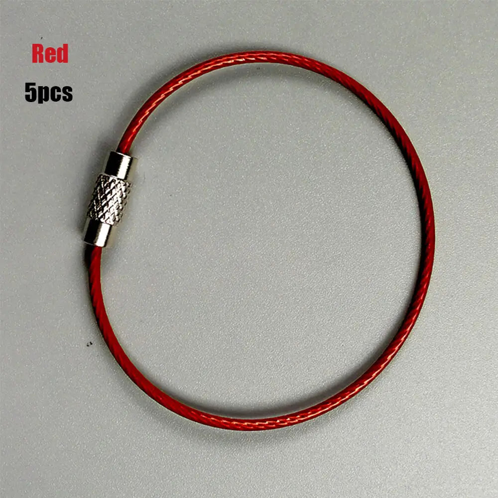 5Pcs Colorful EDC Stainless Steel Carabiner Keychain Key Holder Wire Keyrings Cable Rope Screw Locking Key Chain Outdoor Tools