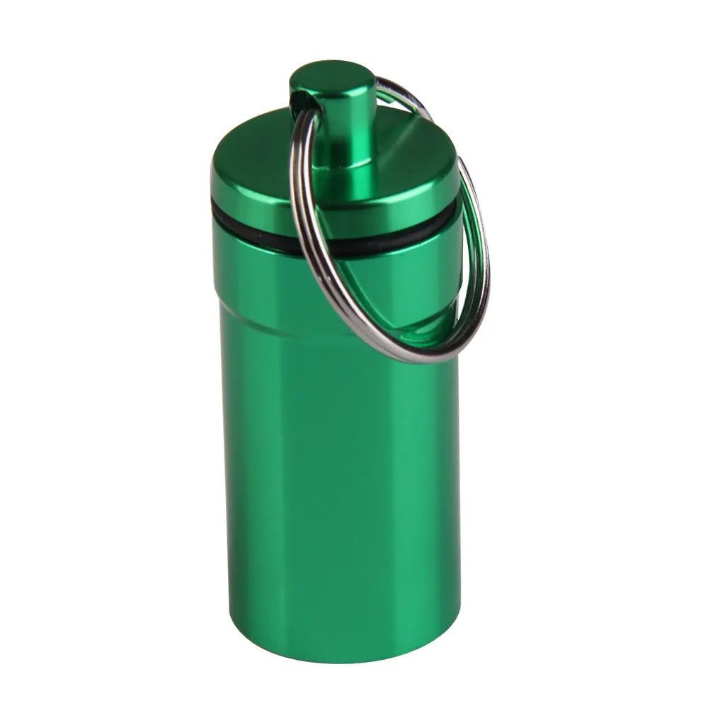Portable Aluminum Alloy Waterproof Pill Medicine Storage Case Holder Container Capsule First Aid Key Ring Keychain Outdoor Tool