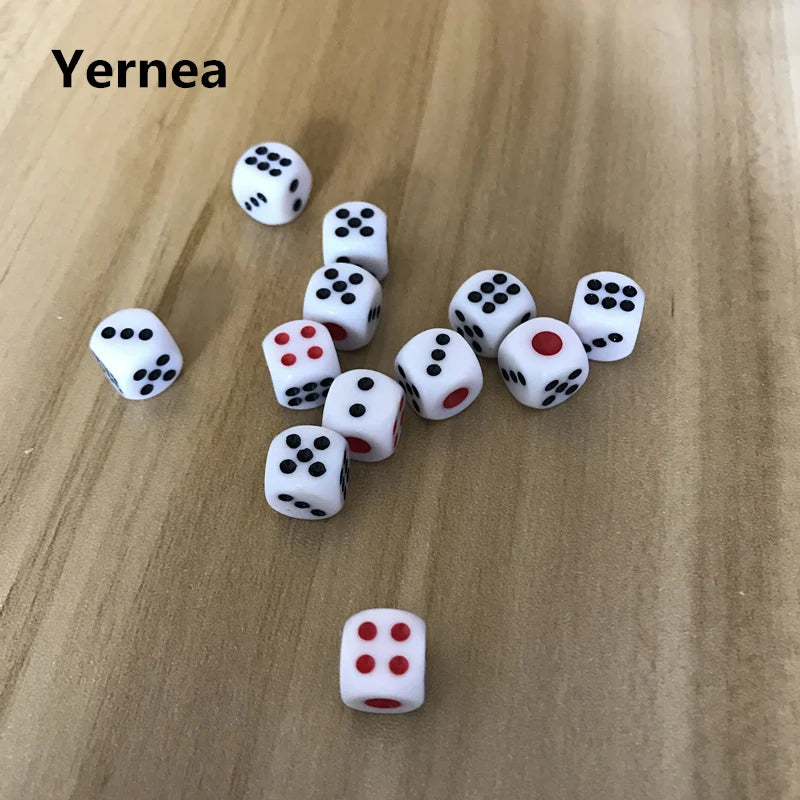 Small 10Pcs/Lot 10mm Dice Acrylic White Dice Fillet Red and Black Points Clubs KTV Dedicated Entertainment Dice Set Yernea