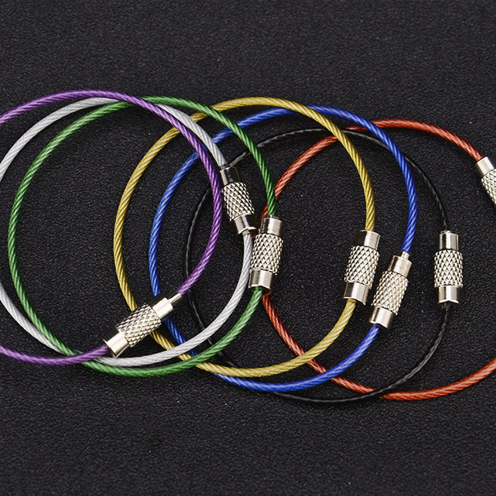 5Pcs Colorful EDC Stainless Steel Carabiner Keychain Key Holder Wire Keyrings Cable Rope Screw Locking Key Chain Outdoor Tools