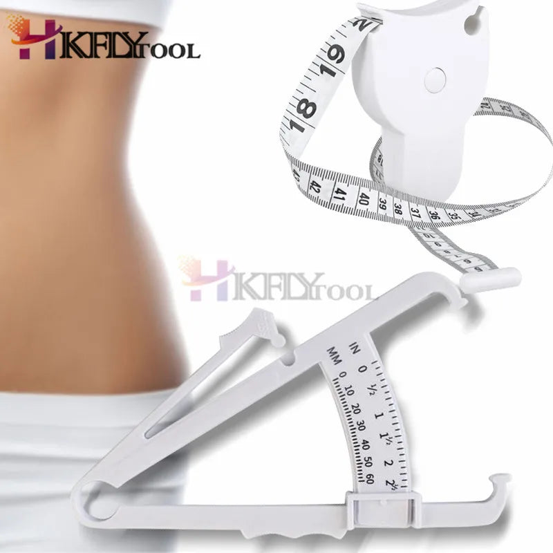 2pc Body Fat Caliper with Body Mass Measuring Tape Tester Fitness Weight Loss Muscle black color 2pcs/set