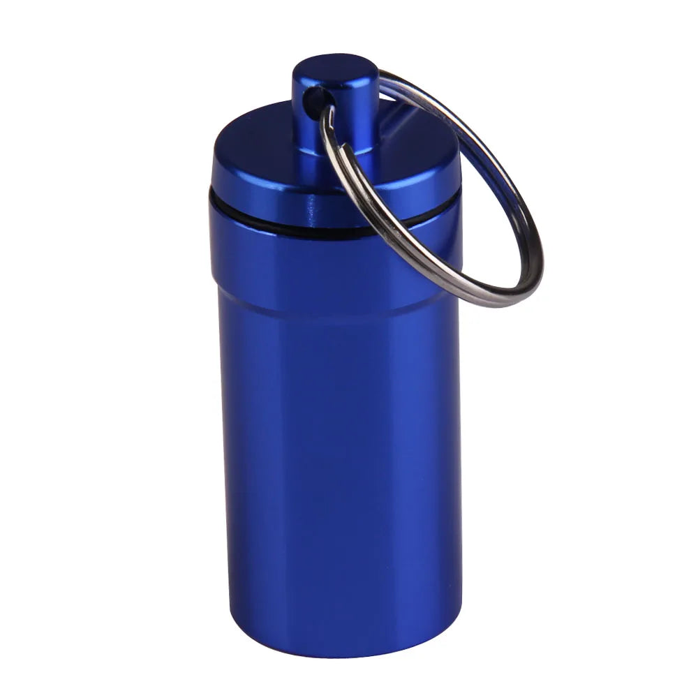 Portable Aluminum Alloy Waterproof Pill Medicine Storage Case Holder Container Capsule First Aid Key Ring Keychain Outdoor Tool