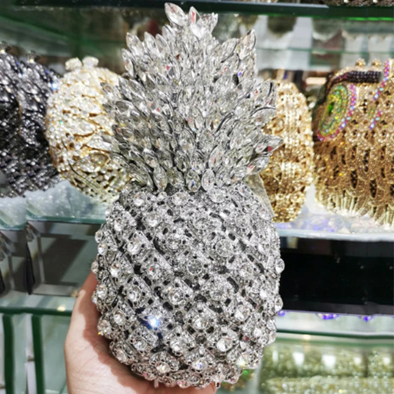 Blue Stone Pineapple Bag Diamond White Party Dinner Clutches Crystal Women Prom Formal Handbags For Lady Rhinestone Purses Bags