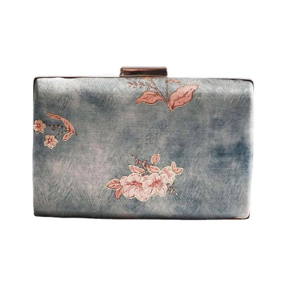 Fashion Women Embroidery Evening Bags Silk Clutch Purse for Bride Chain Shoulder Laides Case Top Handle Wedding Party Handbag