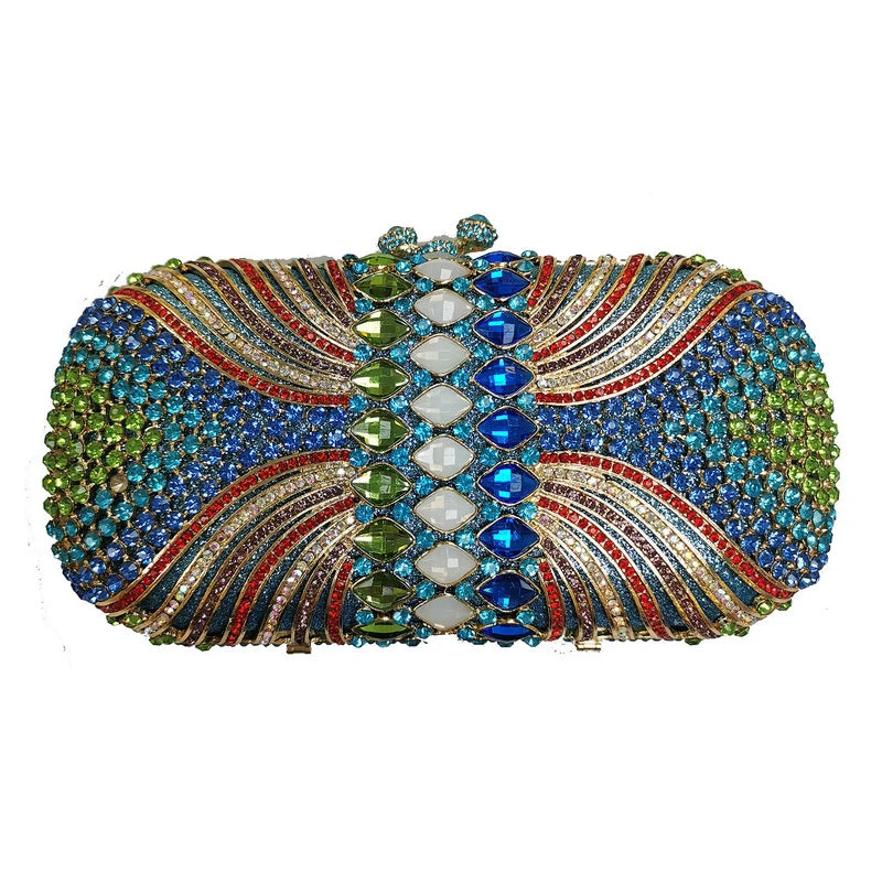 Hollow Out Green Rhinestone Crystal Evening Party Bags Gold Metal Clutch Female Wedding Purses Diamond Handbags Money Clutches