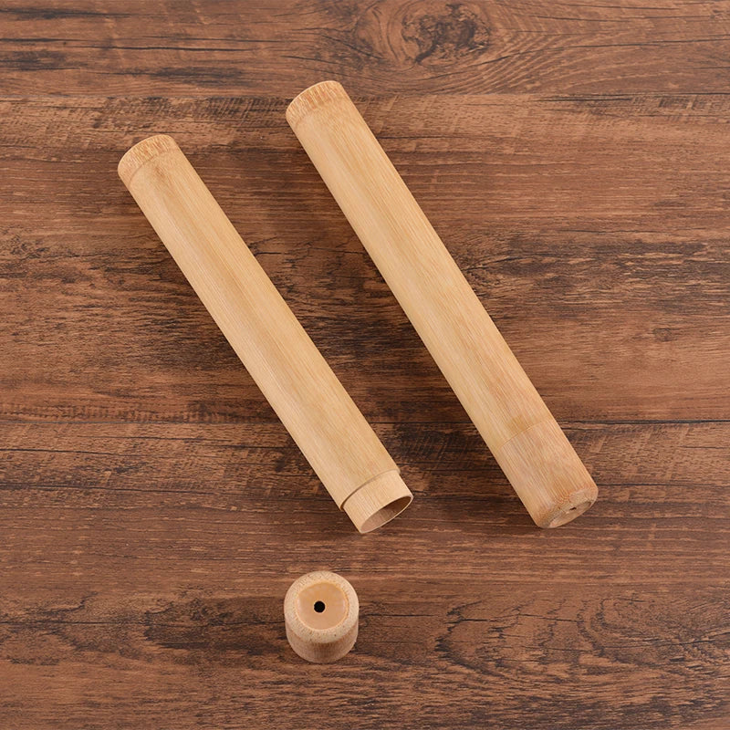 Natural Bamboo Case Eco Friendly Toothbrush Bamboo Tube 8.3 Inch for Adult Toothbrush Case Hand Made Tooth Brushes Accessories