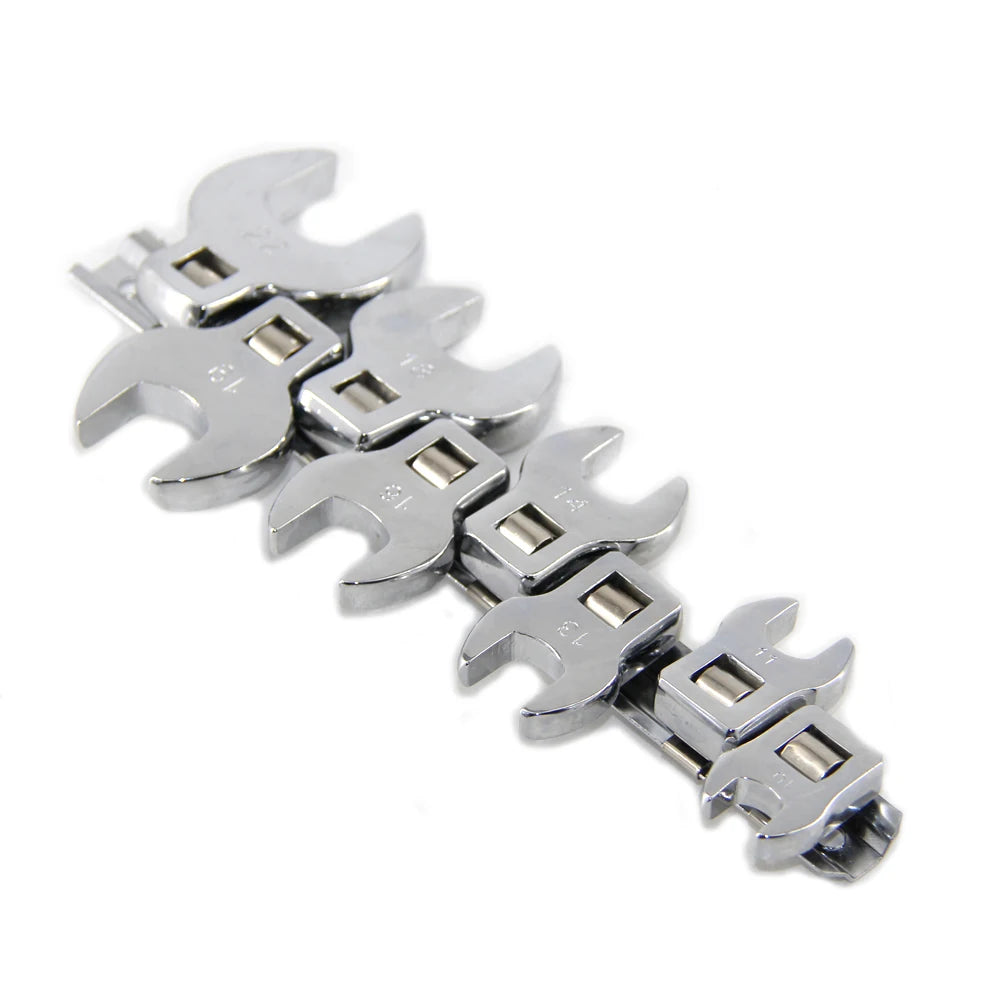 8Pcs 3/8 Inch Drive Crowfoot Wrench Set 10 to 22mm Metric/SAE Imperial Chrome Plated