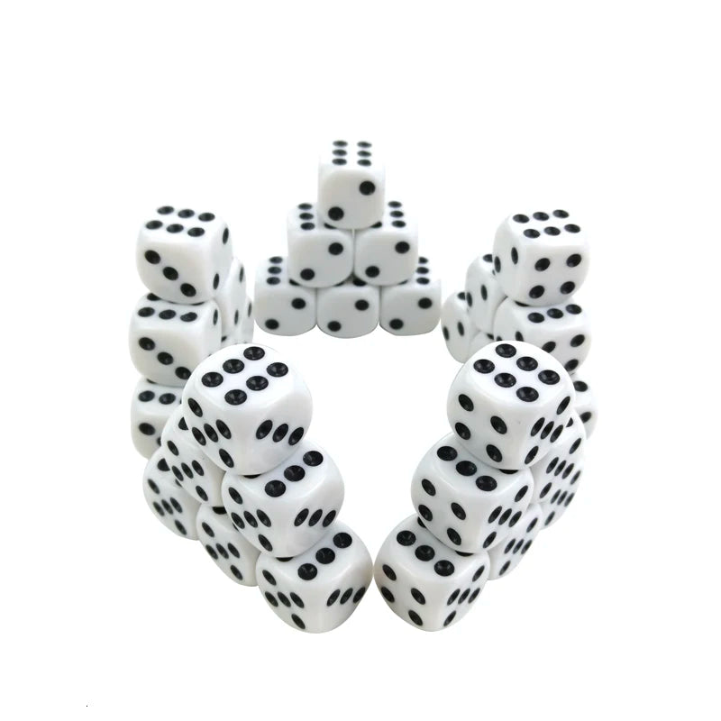 New 50/100/200 Pcs/Lot 16mm Dice Set White Black Point Drinking Dice Acrylic White Round Corner D6 Points Dice Club Party