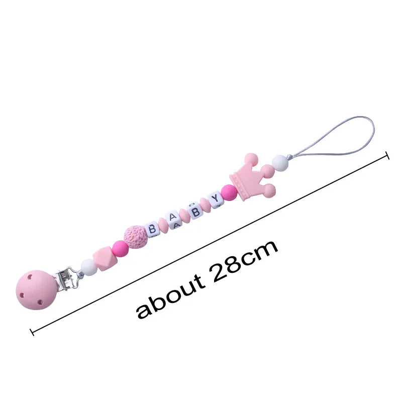 Custom Free personalized Name baby pacifier holder chain Handmade silicone crown safe teether Newborn Chew Gift