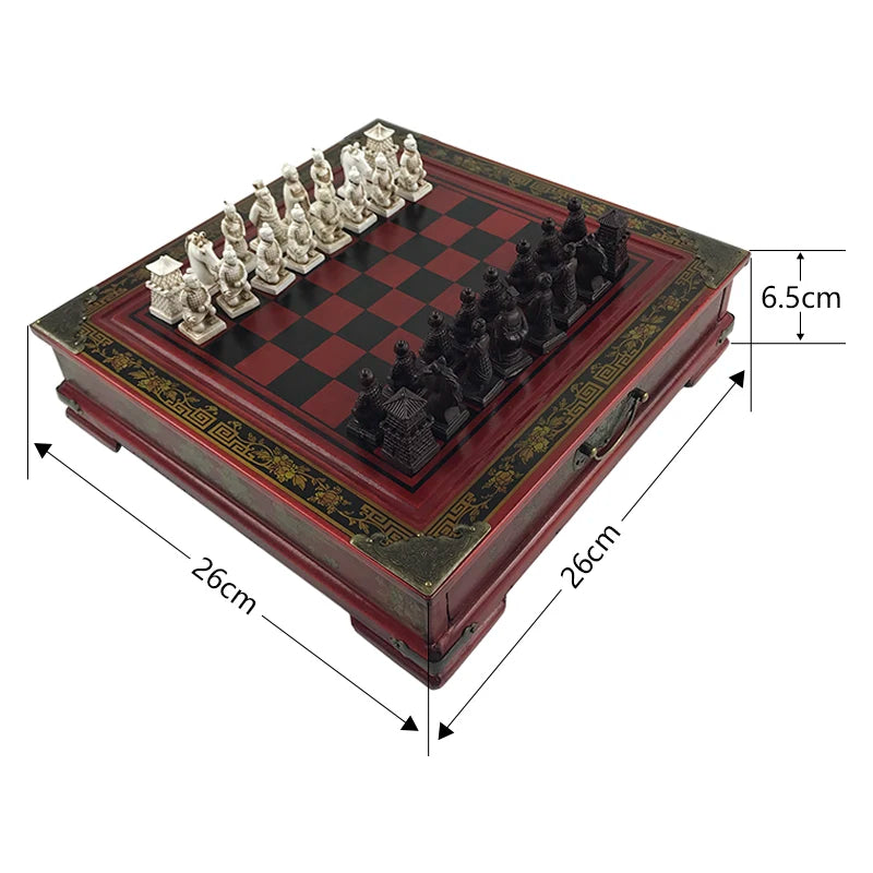 Retro Collection Chess 26cm/10.24inch Terracotta Warriors Chess Wood Carving Resin Chessman Birthday Various holiday gifts