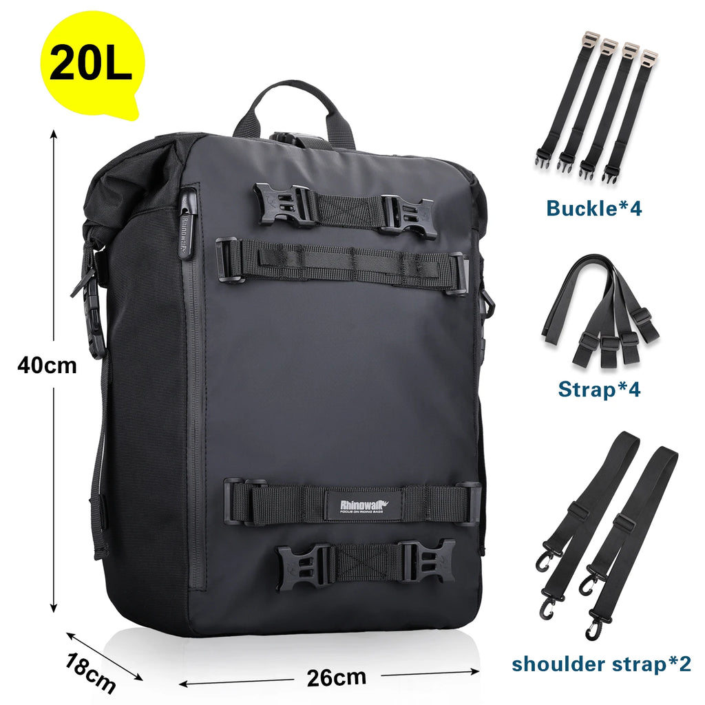 Rhinowalk Motorcycle Rear Seat Bag 10L/20L/30L Waterproof Motocross Luggage Pack Multi-Function Tail Bag with Raincover